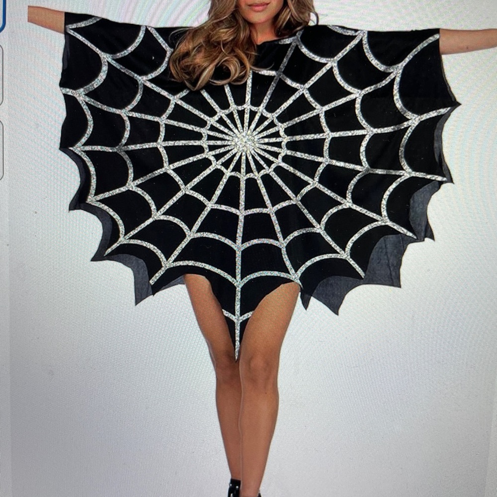 NWOT Leg Avenue Black & Silver Spider Web Halloween Costume. Pantyhose. Size OS
